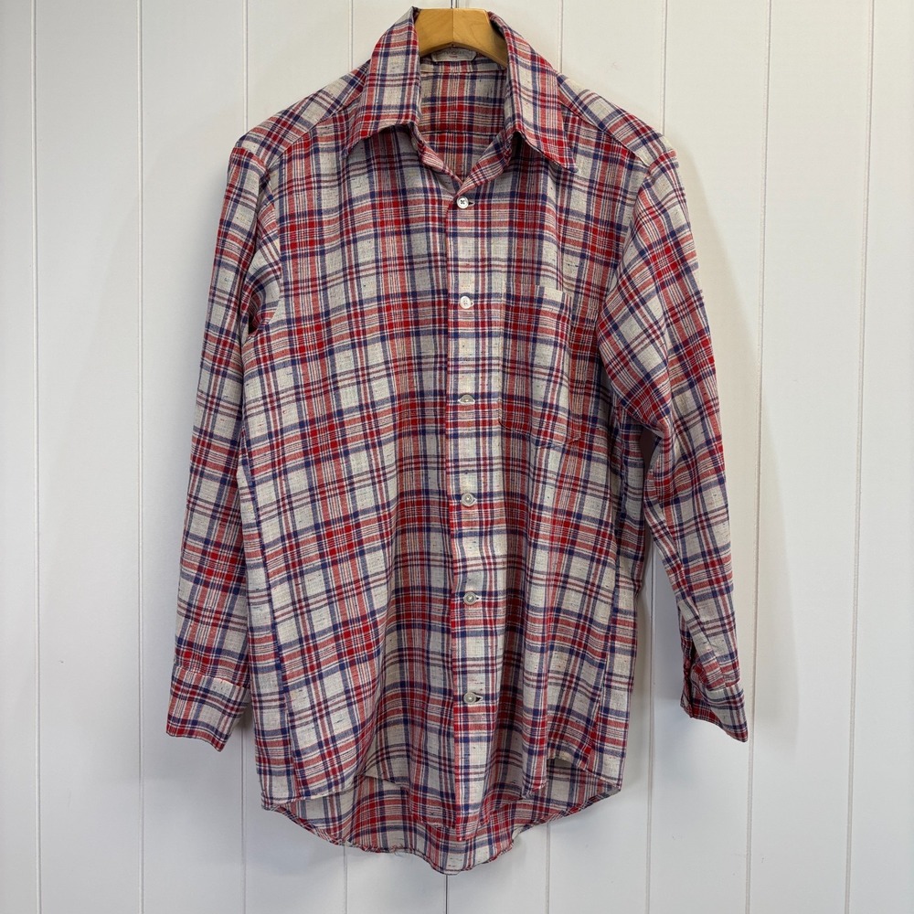 Vintage Handmade Plaid Button Down Shirt Men Size M Cowboy Western Workwear